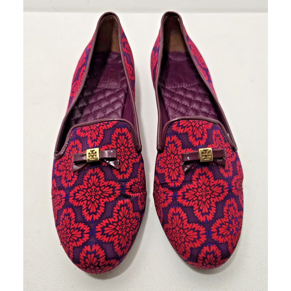 Tory Burch Floral Print Chandra Flats Shoes Patent Piping Padded Insole Sz 9.5 M - Picture 2 of 13